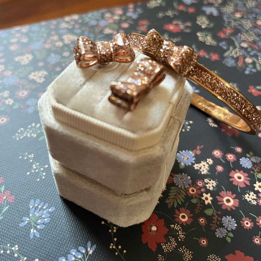Kate Spade Rose Gold Bow Bangle & Matching Earrings